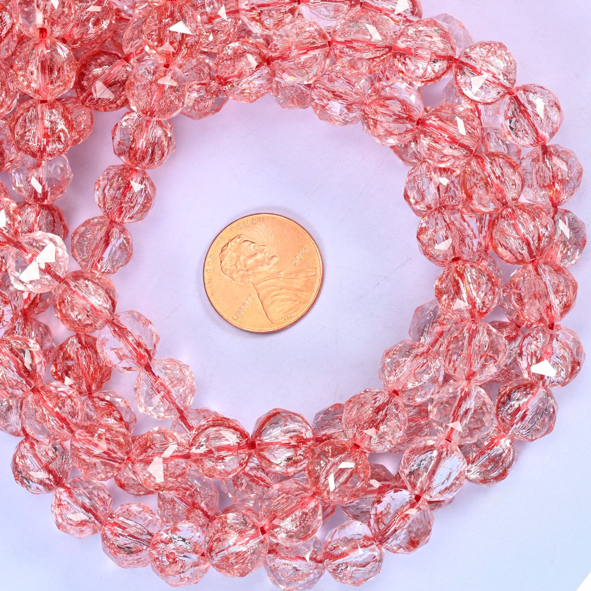 Transparent Red Faceted Round Glass Beads: Size 10mm, Jewelry Making Supply