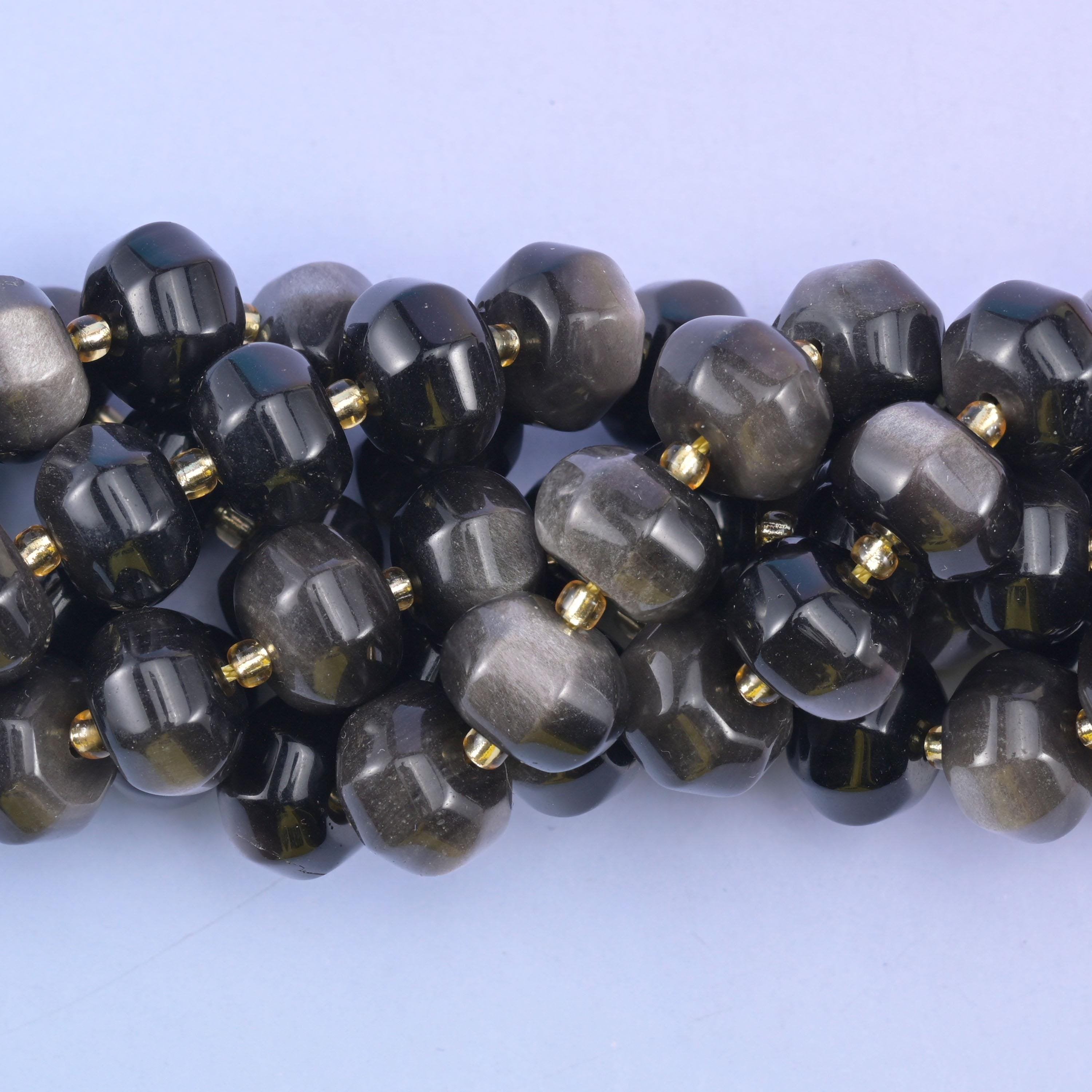 Smooth pumpkin cut silver obsidian beads