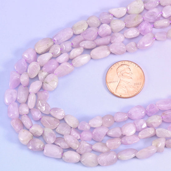 Kunzite pebble nugget beads, 15.5 inch strand