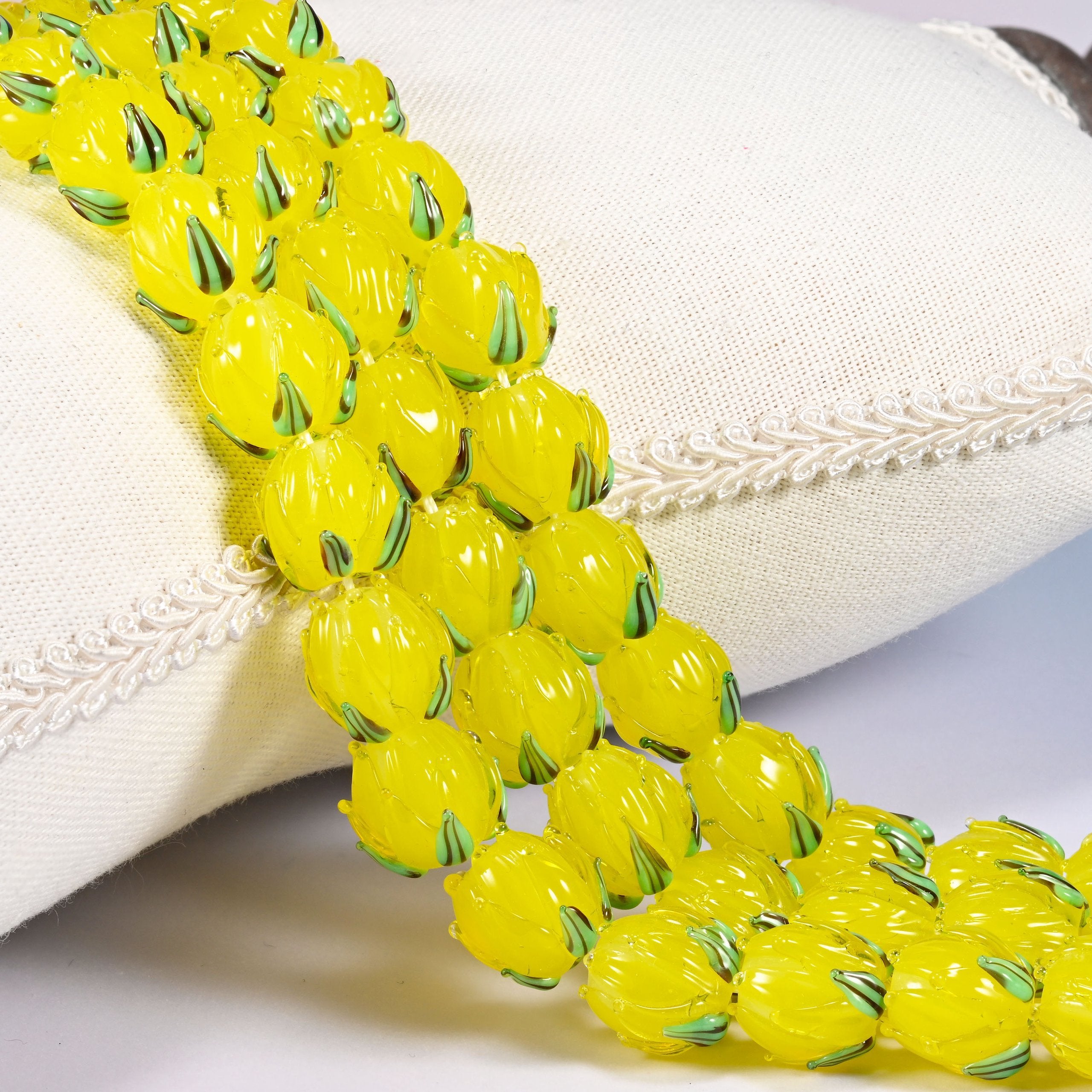 Yellow Tulip Flower Bud Lampwork Glass Beads