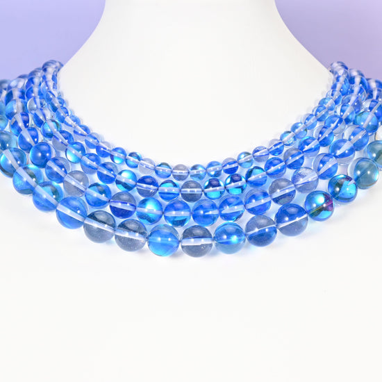 Blue glass beads, round, 6mm, 8mm, 10mm, 12mm