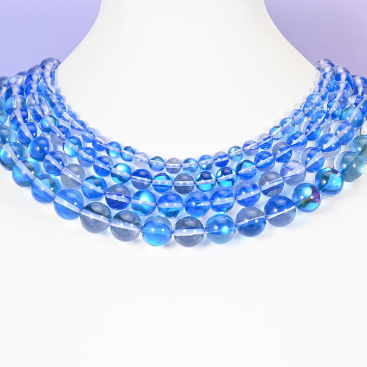 Blue glass beads, round, 6mm, 8mm, 10mm, 12mm