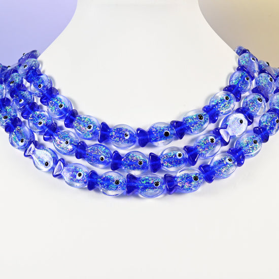 Dark blue fish glass beads, 19x12mm