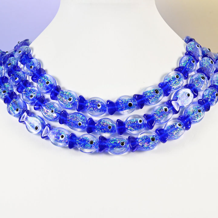 Dark blue fish glass beads, 19x12mm