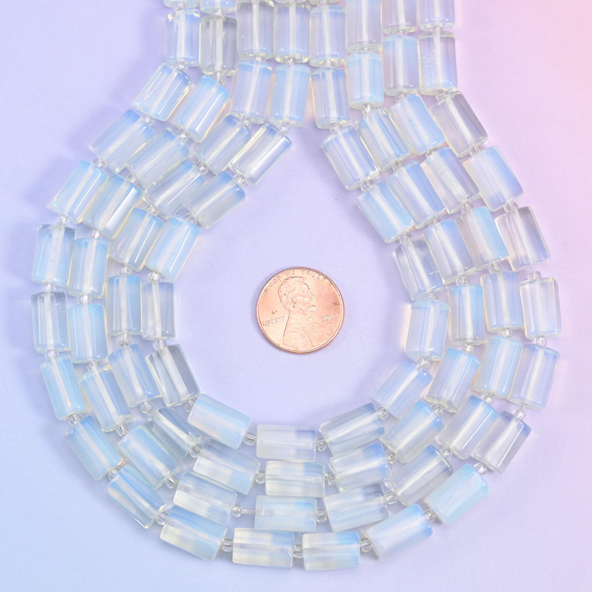 Opalite (man-made glass) faceted tube cylinder beads, center drilled for jewelry making