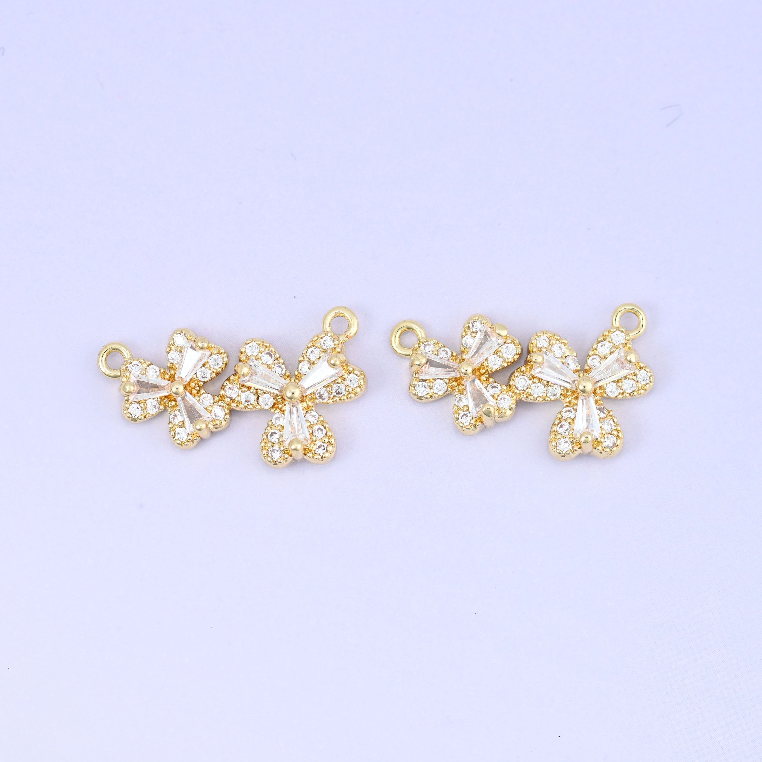 Flower Zircon Connector Pendant in warm 18K gold plating with clear zircon
