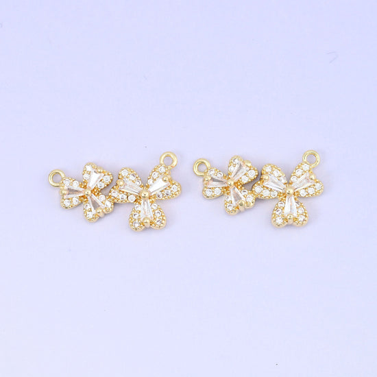 Flower Zircon Connector Pendant in warm 18K gold plating with clear zircon