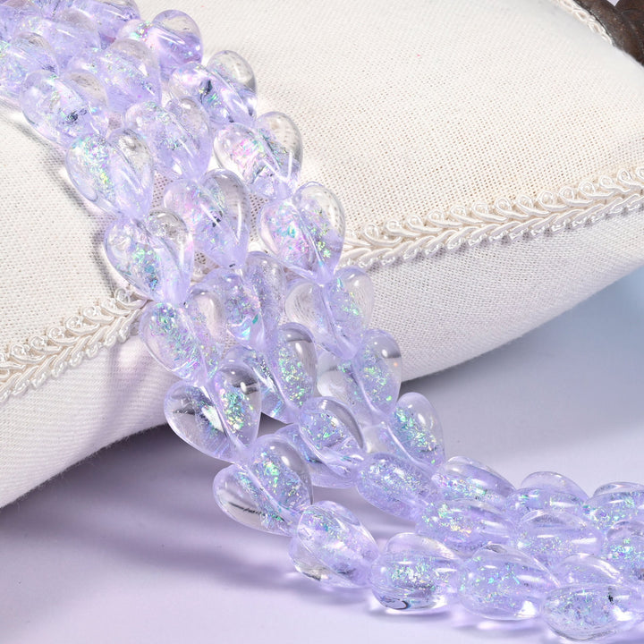 Iridescent Light Purple Heart Glass Beads
