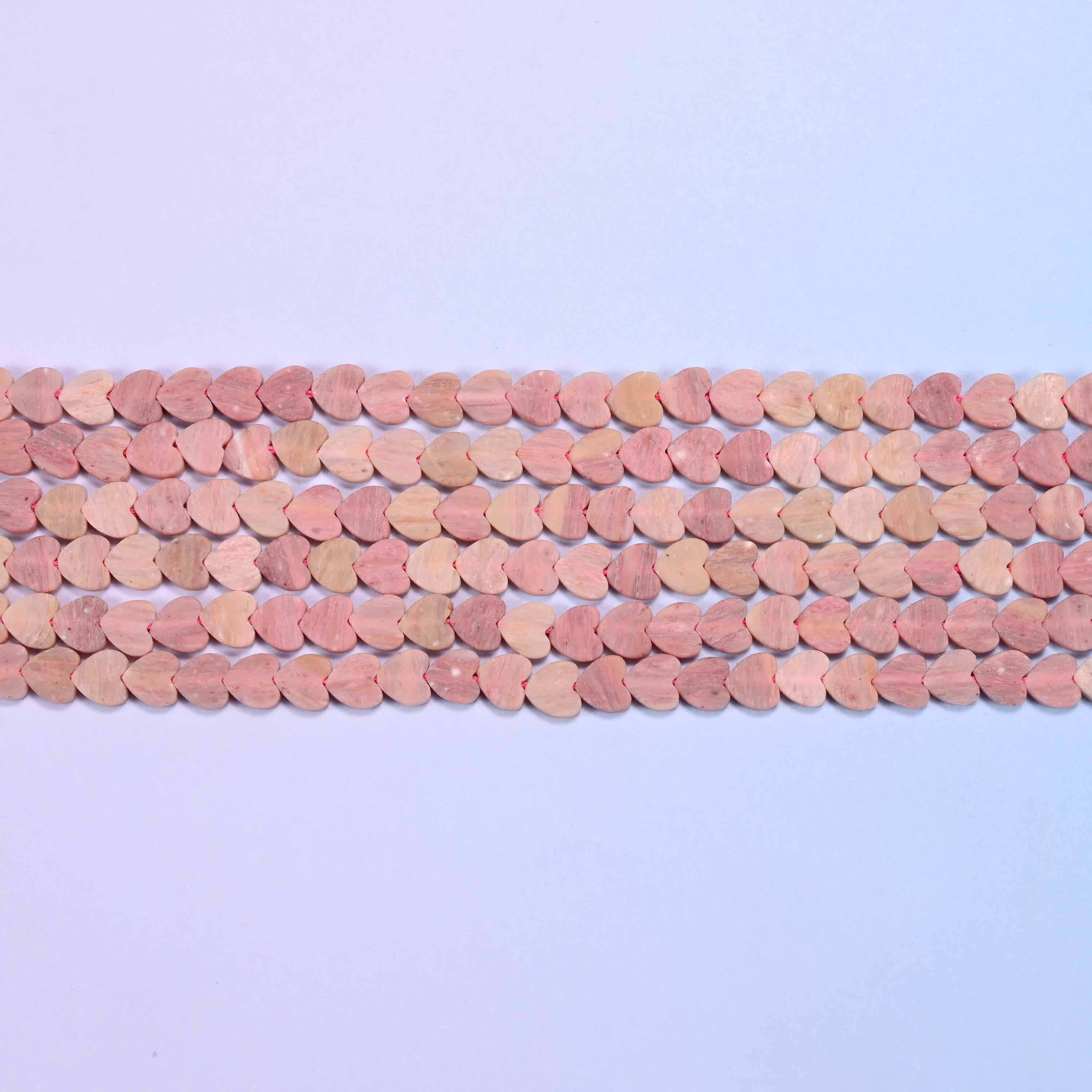 Matte Pink Rhodonite Flat Heart Beads: Size 6mm, Jewelry Making, 15 Inch Strand
