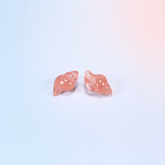 Two cherry quartz conch shell carvings, 1.5 inch, pink man-made glass