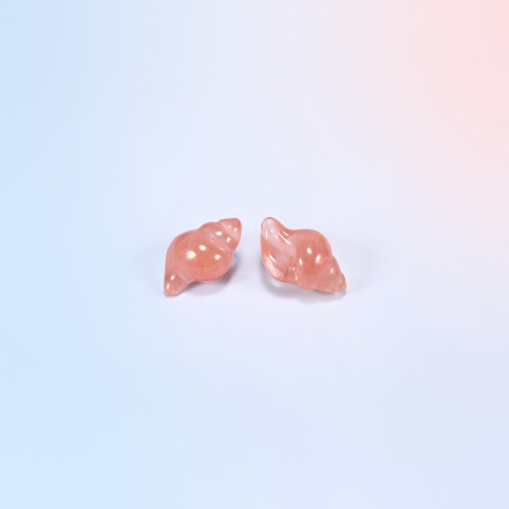 Two cherry quartz conch shell carvings, 1.5 inch, pink man-made glass