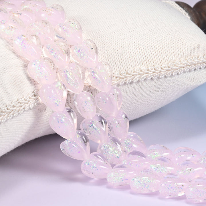 Iridescent Pink Heart Glass Beads