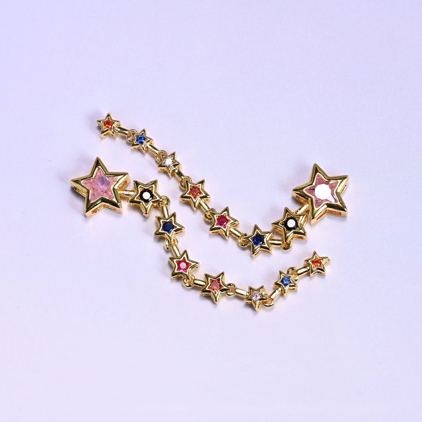 18K gold plated brass shooting star bezel chain, approx 70mm x 12.40mm