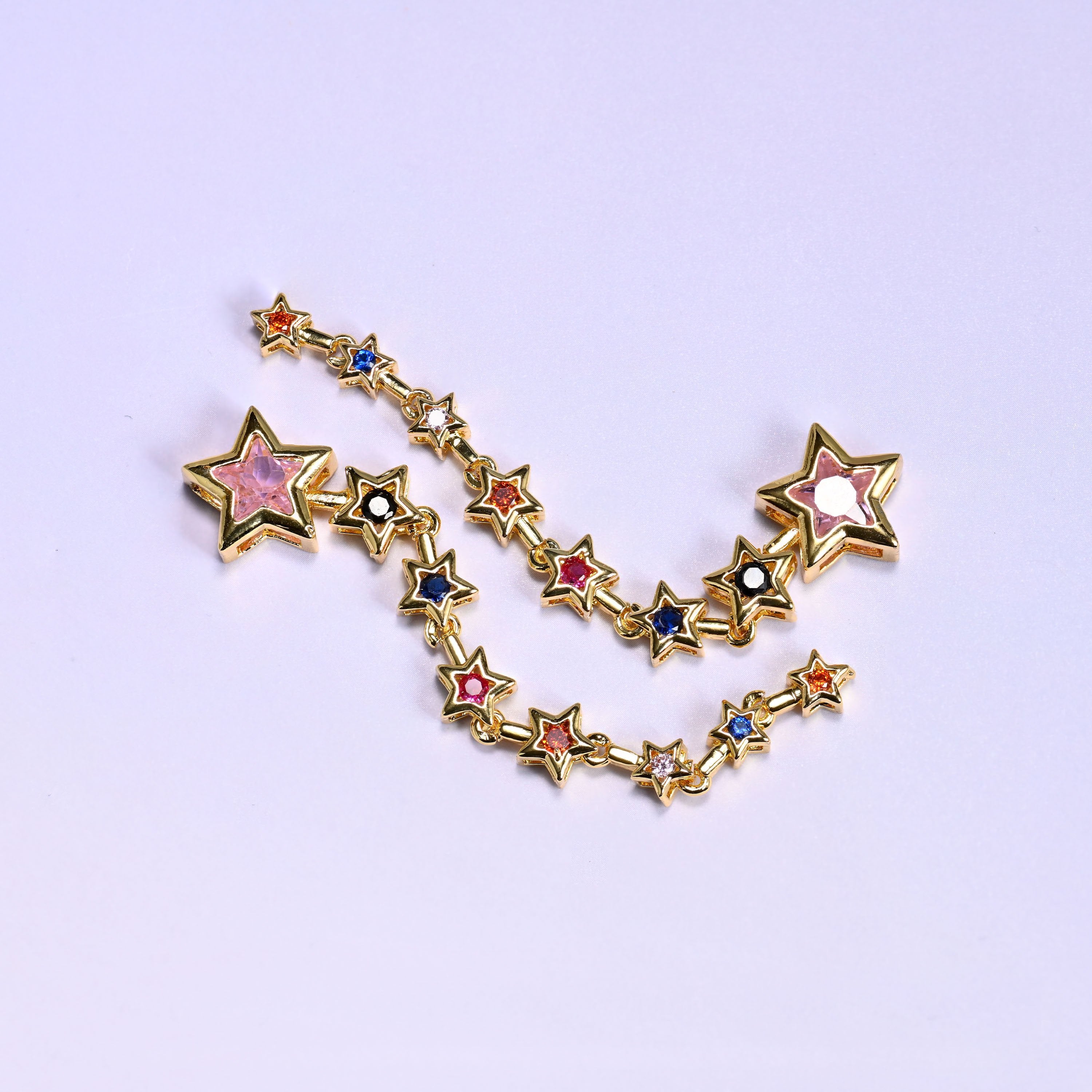18K gold plated brass shooting star bezel chain, approx 70mm x 12.40mm