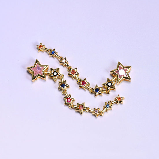 18K gold plated brass shooting star bezel chain, approx 70mm x 12.40mm