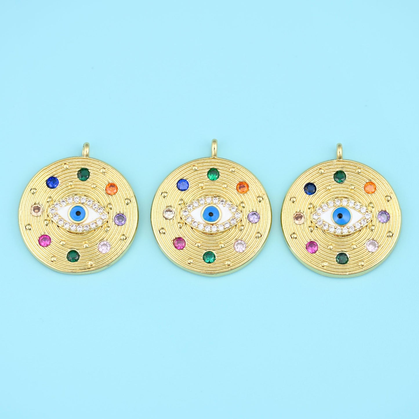 Zircon Evil Eye Charm 18K Gold Filled 22.92x20.18mm