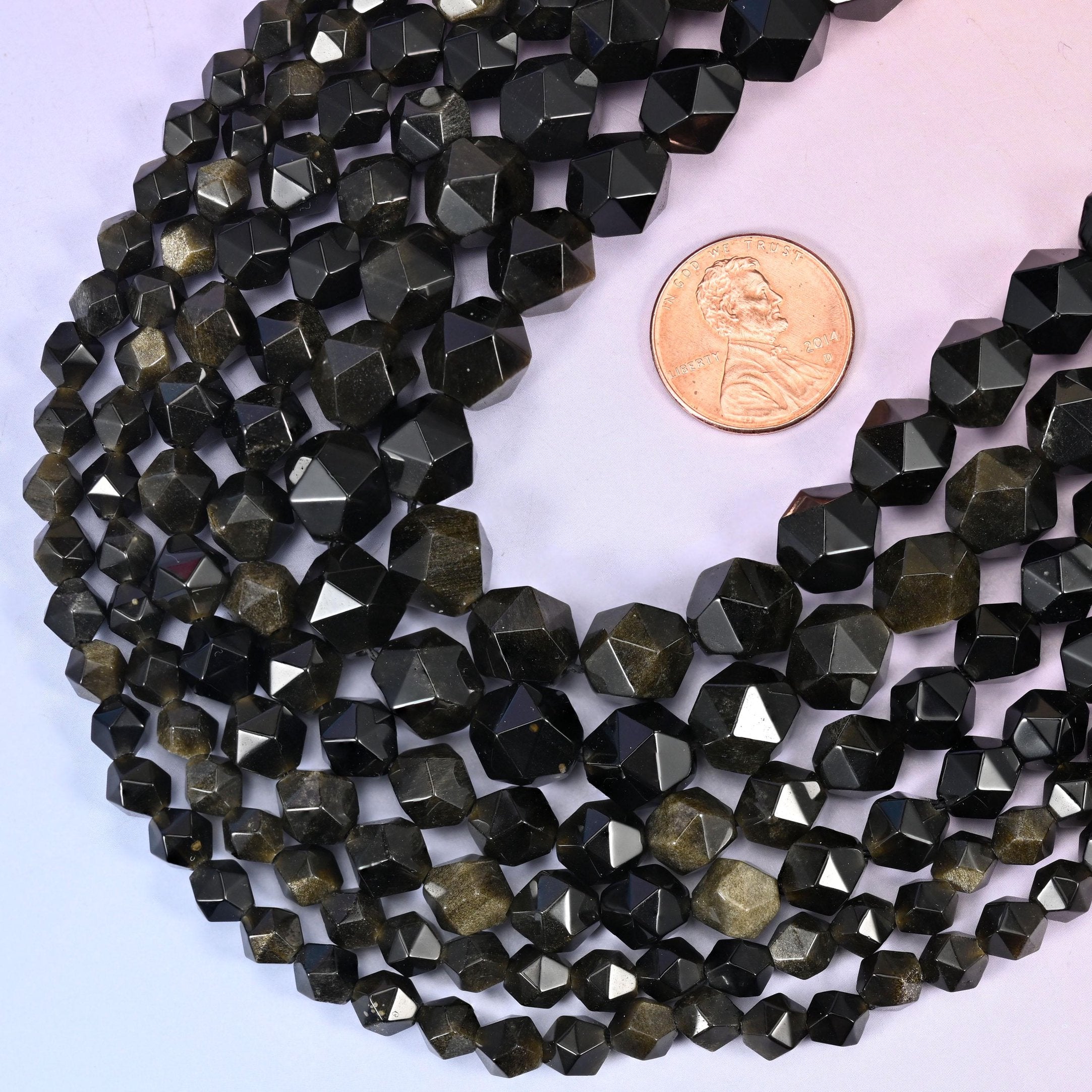 Diamond star cut Gold Obsidian beads