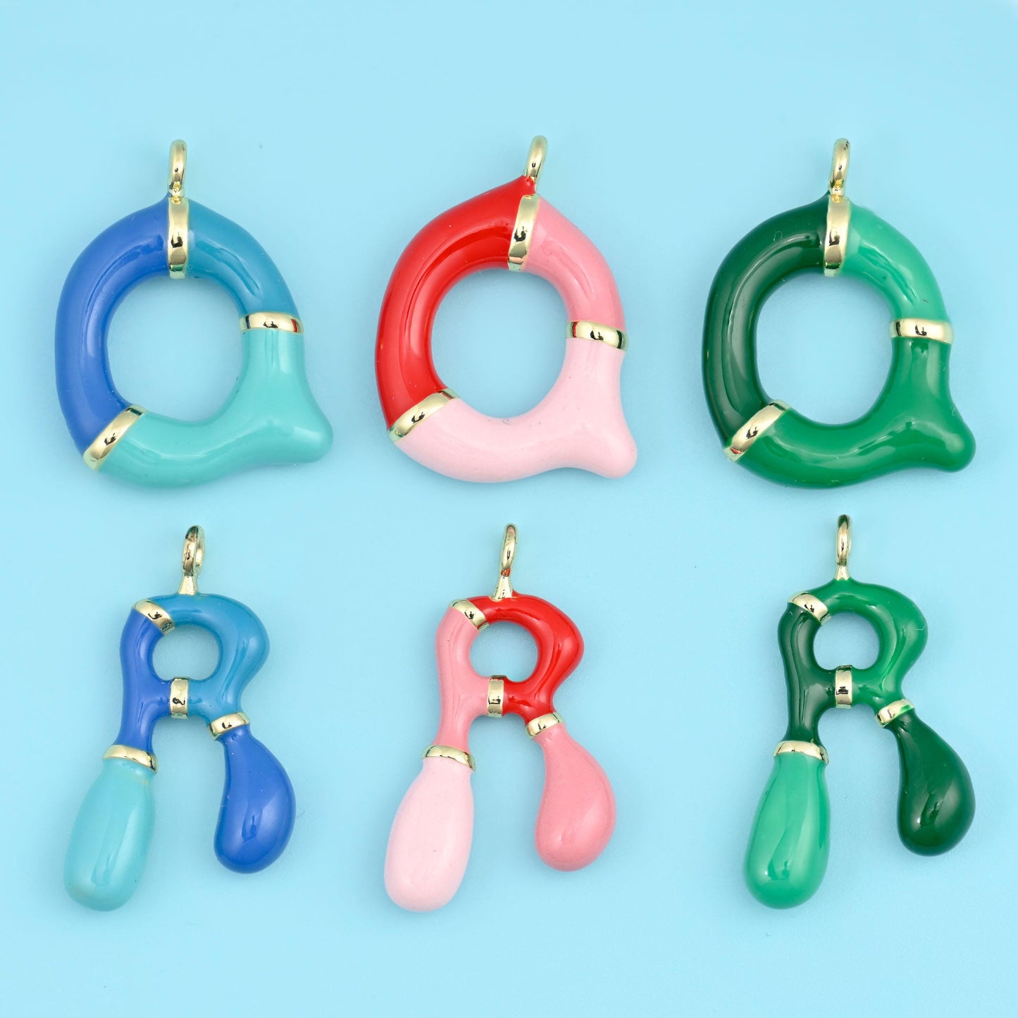 18K Gold Filled Enamel Alphabet Letter Pendants A-Z