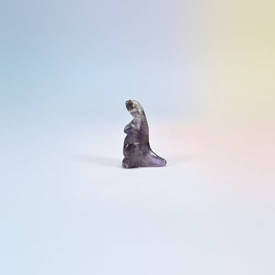 One amethyst T-Rex dinosaur crystal carving, 2 inch, purple natural stone
