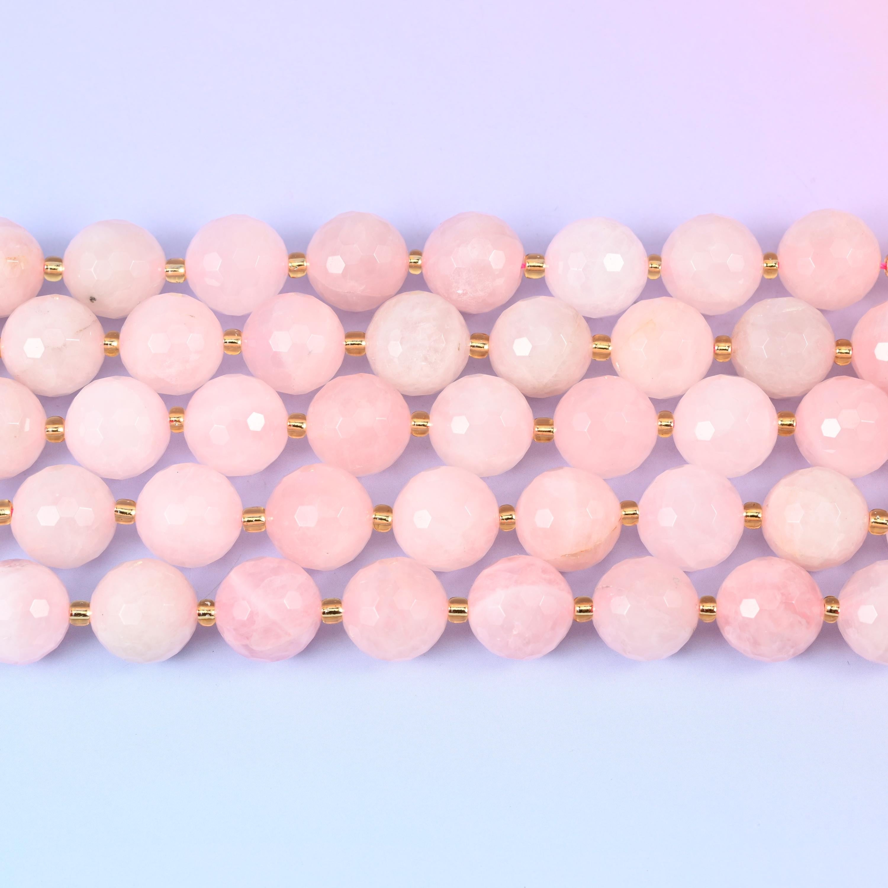 Rose quartz faceted round beads in milky blush pink