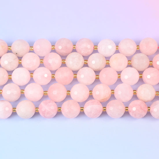 Rose quartz faceted round beads in milky blush pink
