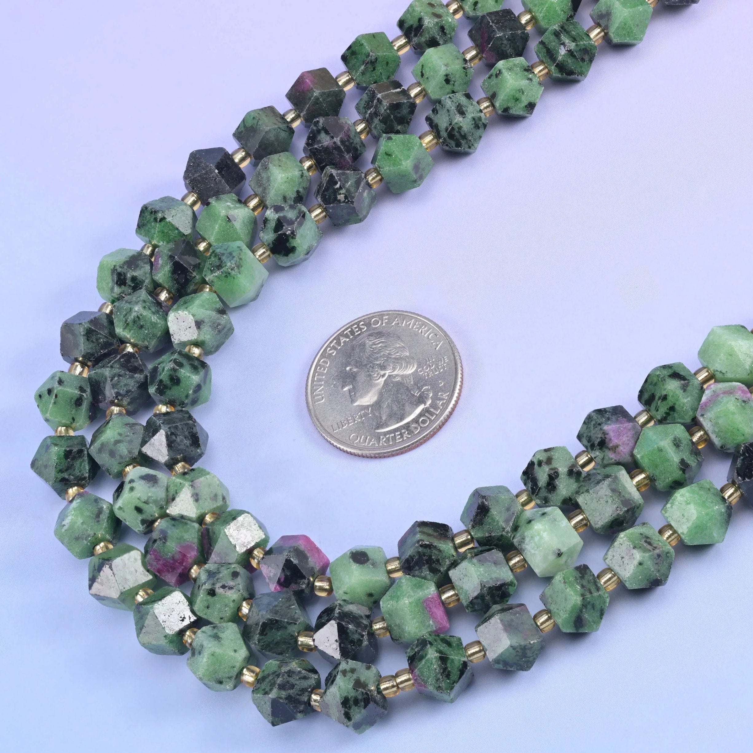 Diamond rhombus gemstone beads, approximately 36 beads on a 15.5 inch strand.