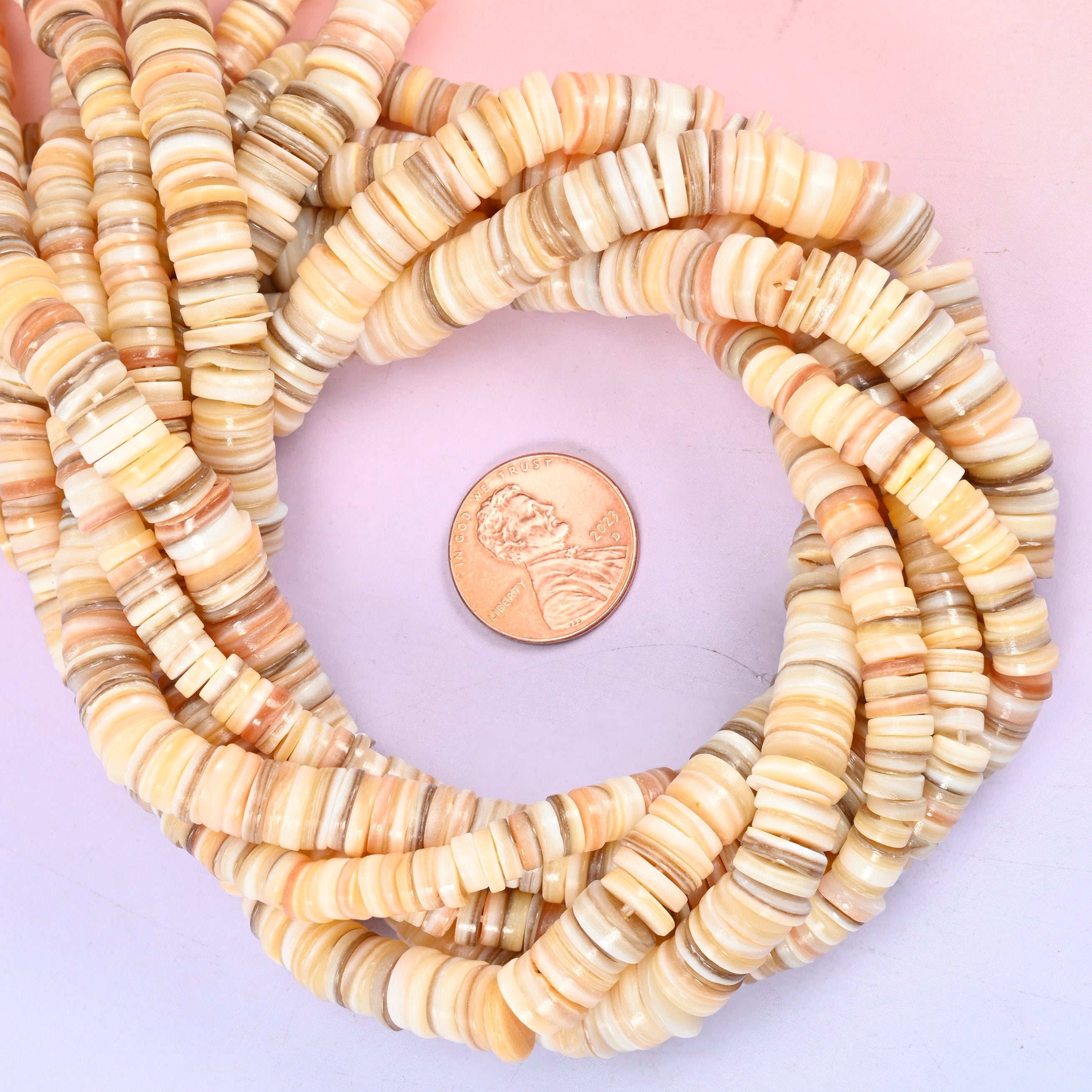 Natural Shell Round Disc Spacer Beads: Jewelry Making Supply, 15 Inch Strand