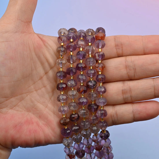 Amethyst Phantom Quartz beads, faceted rondelle, 6x8mm