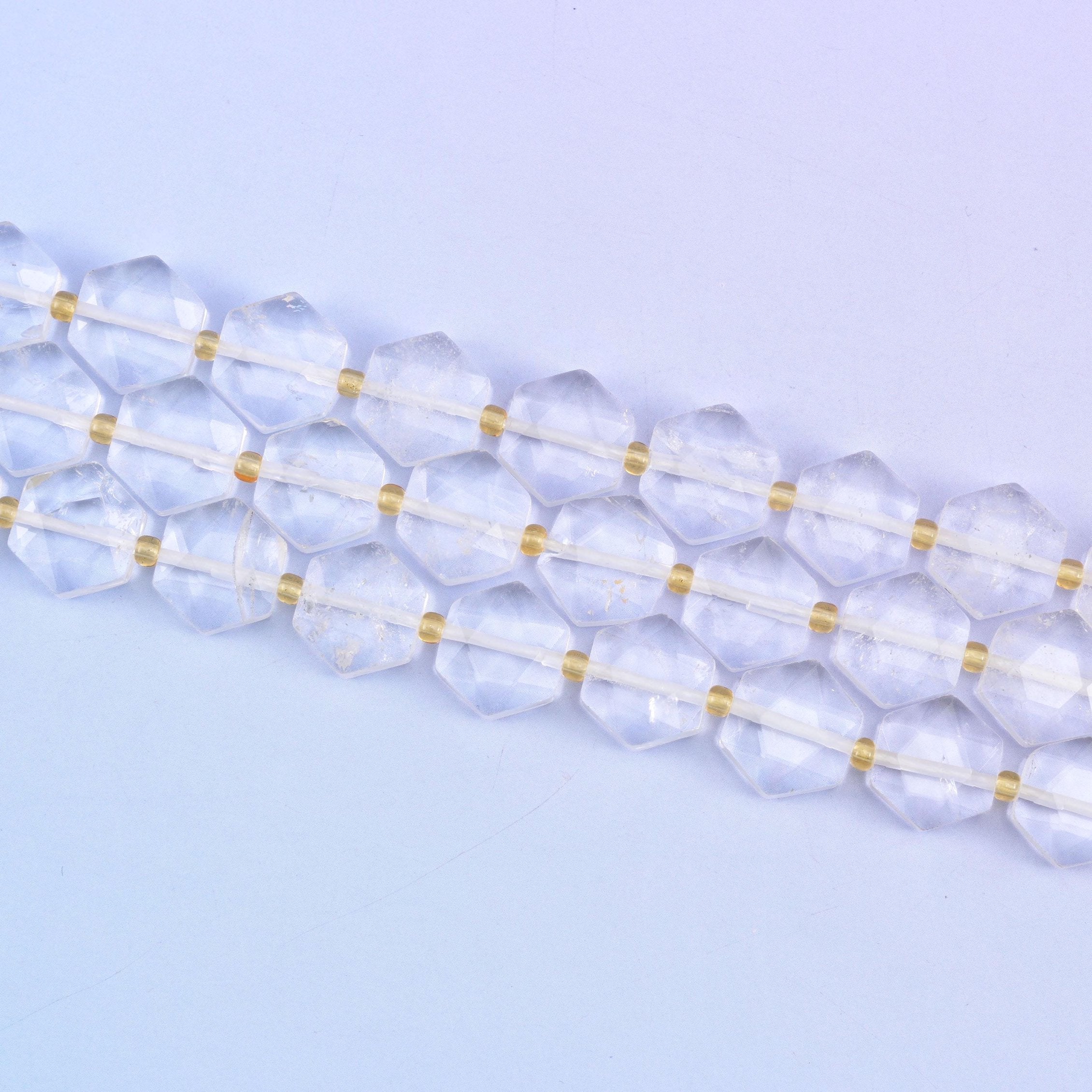 Clear quartz hexagon beads, 15.5 inch strand