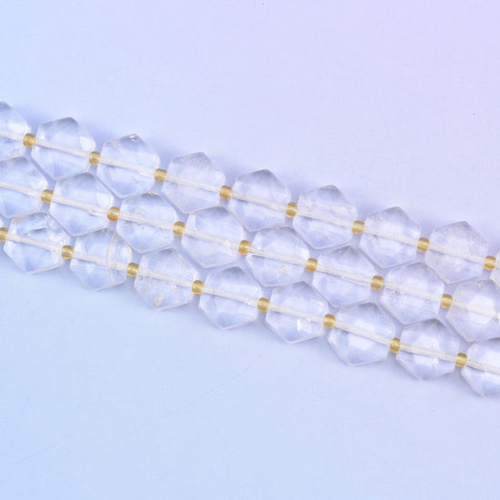 Clear quartz hexagon beads, 15.5 inch strand