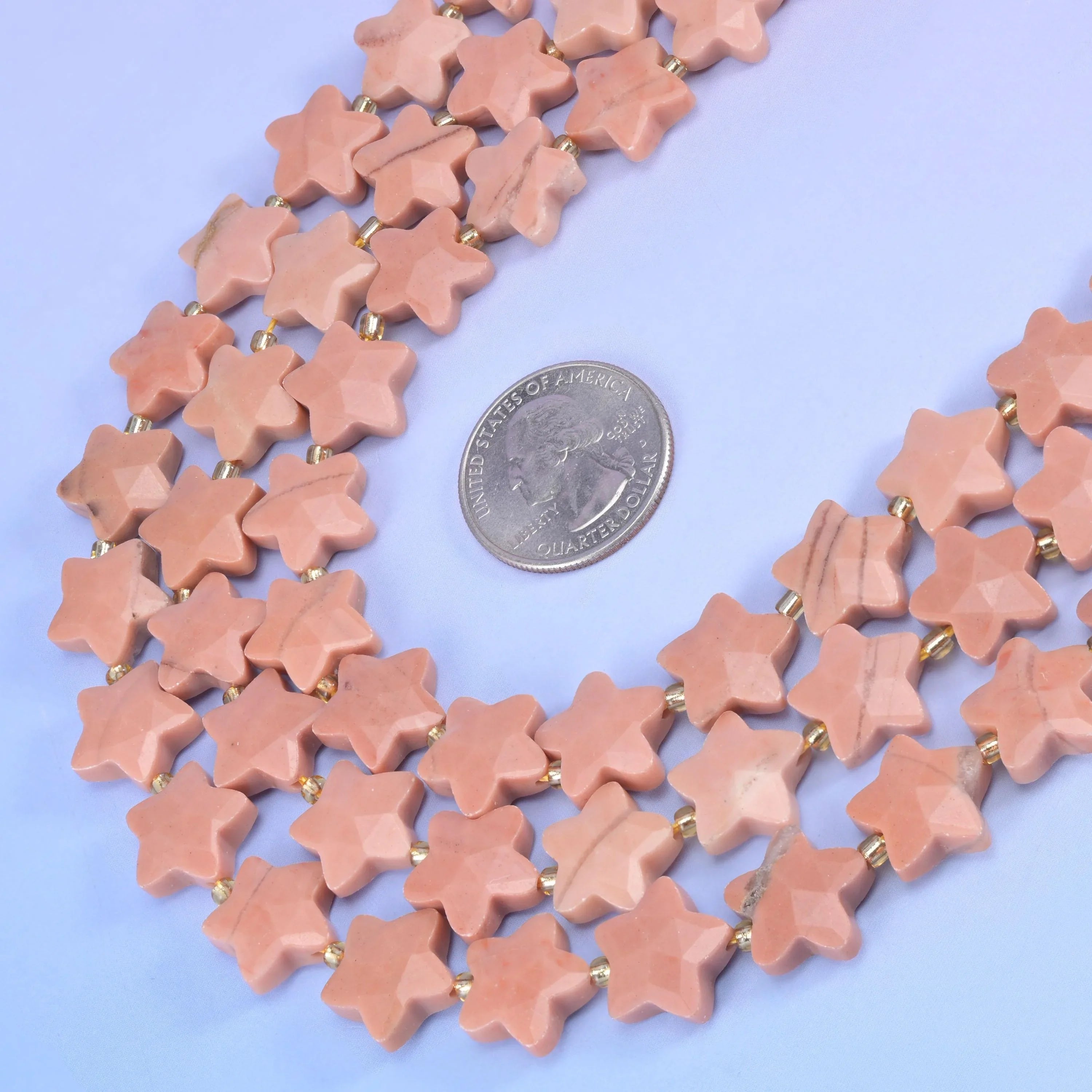 Red Aventurine Faceted Star Beads in soft dusty salmon pink
