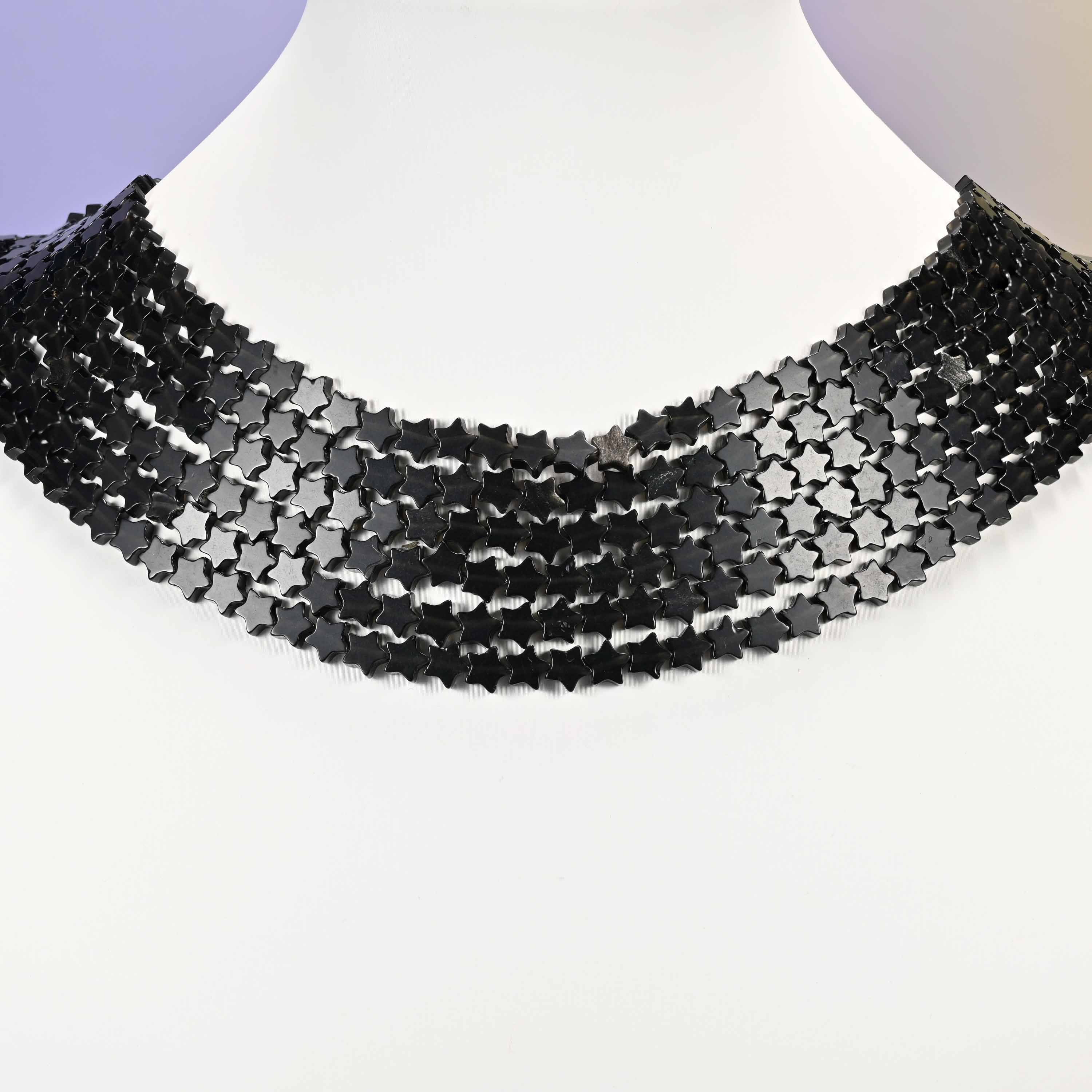 Black Obsidian Flat Star Beads: Size 6mm, Jewelry Making, 15 Inch Strand