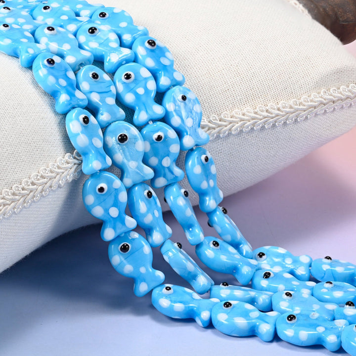 Sky Blue with White Dot Fish Glass Beads