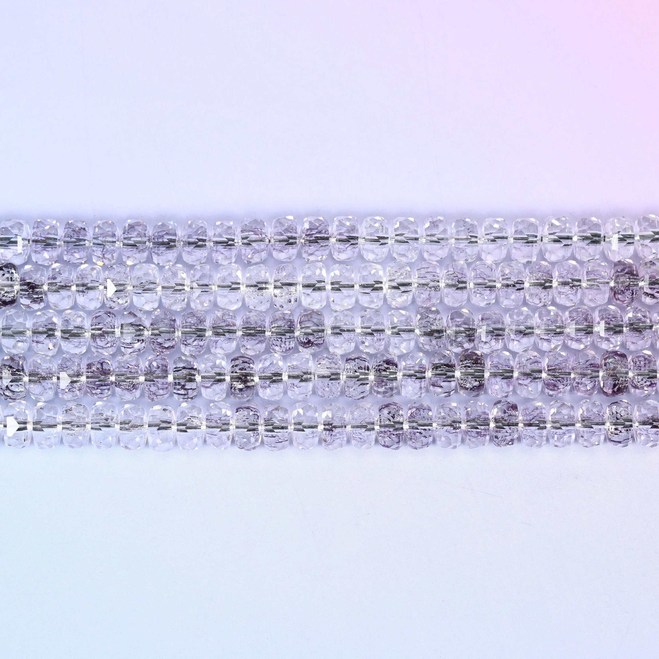 Transparent Light Purple Faceted Rondelle Glass Beads: Size 5x8mm, Jewelry Making Supply