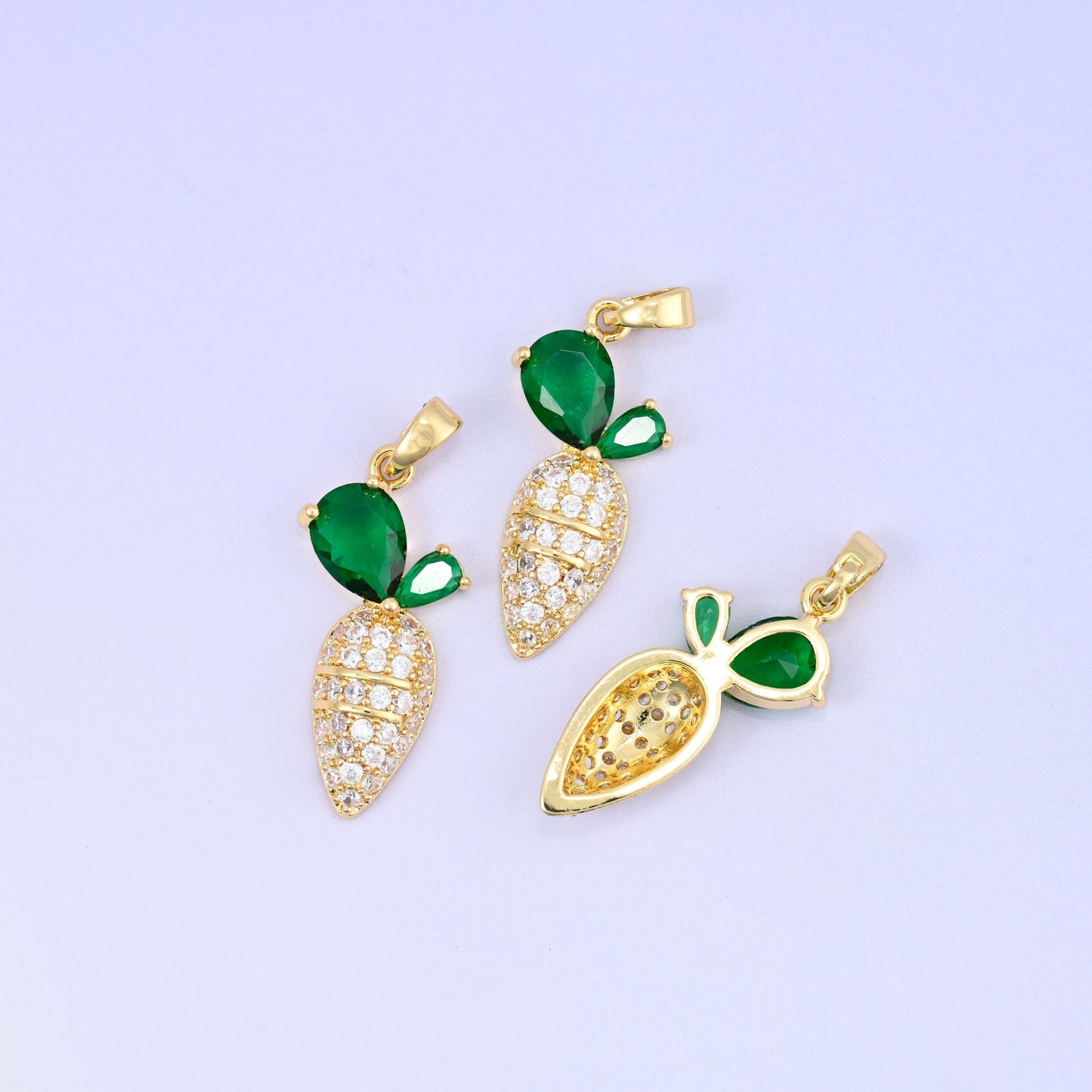 Carrot Charm 18K Gold Plated 24mm in gold, clear and green