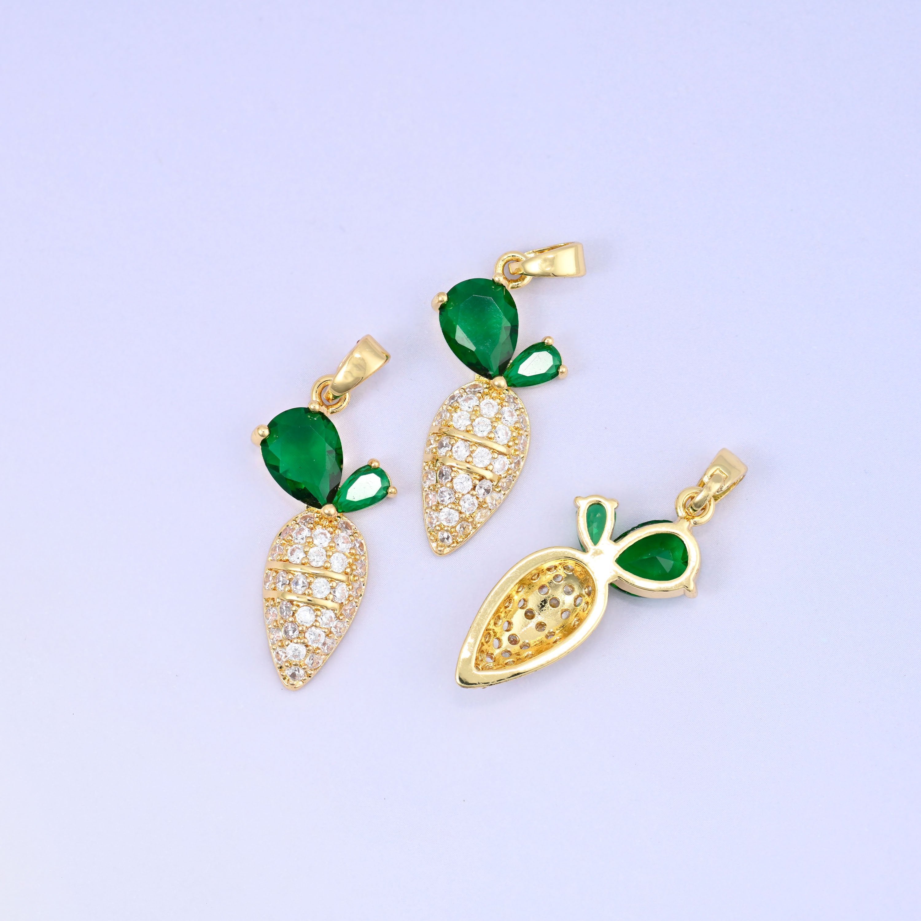 Carrot Charm 18K Gold Plated 24mm in gold, clear and green
