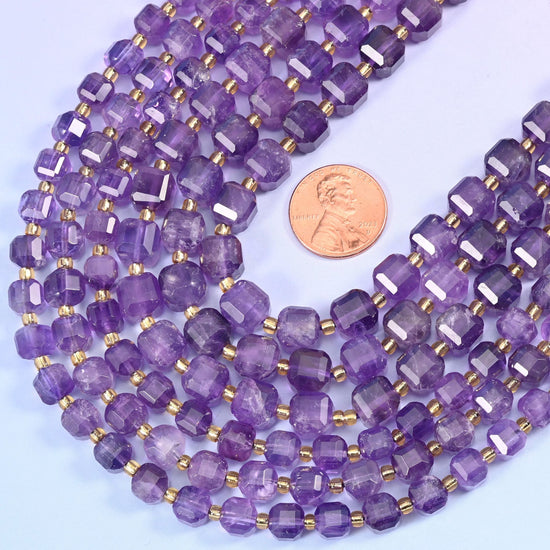 Faceted cube cut amethyst beads