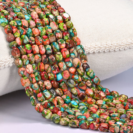 Green Dyed Sea Sediment Jasper Nugget Beads