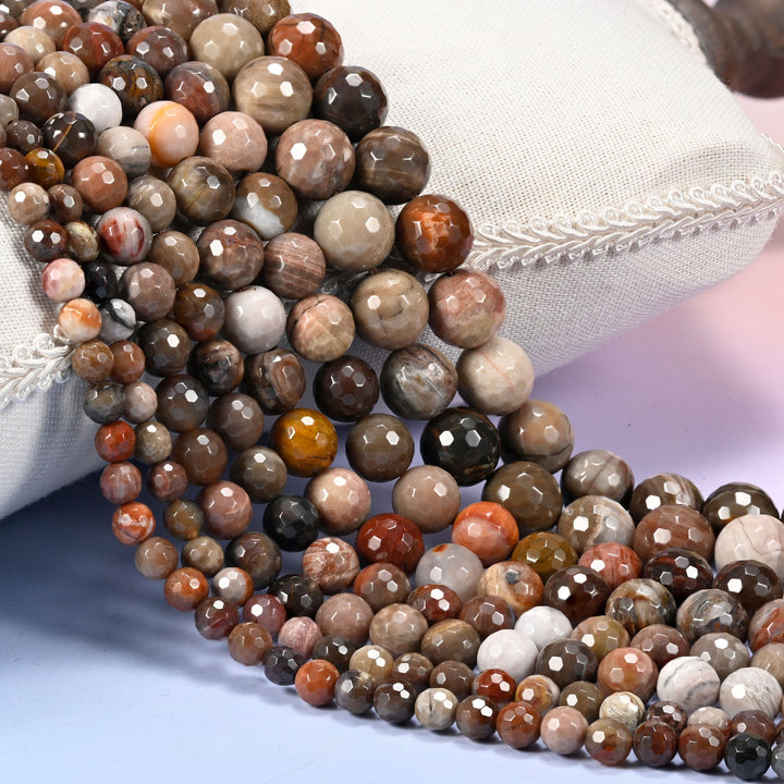 Petrified Wood Faceted Round Beads