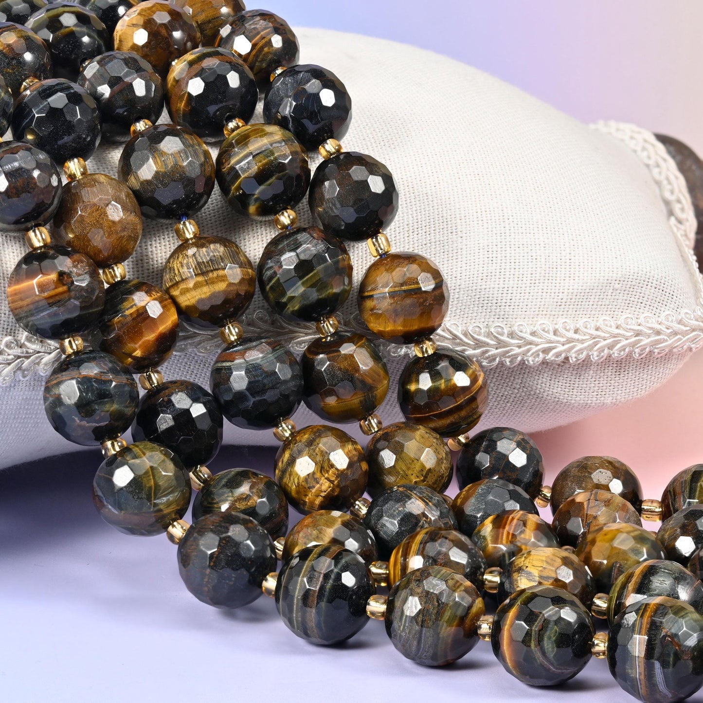 Iron Tiger Eye Faceted Round Beads