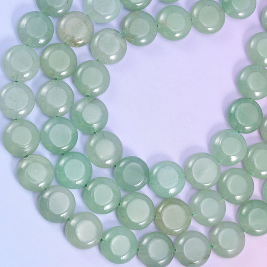 Green Aventurine coin beads, approximately 26 beads per strand