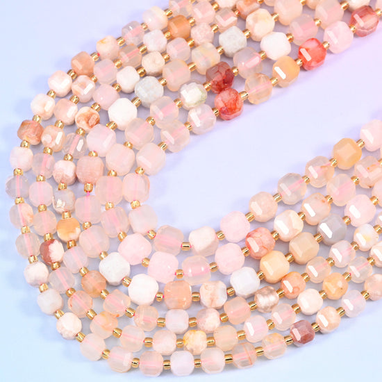 Sakura Agate Faceted Cube Beads, 15 inch strand