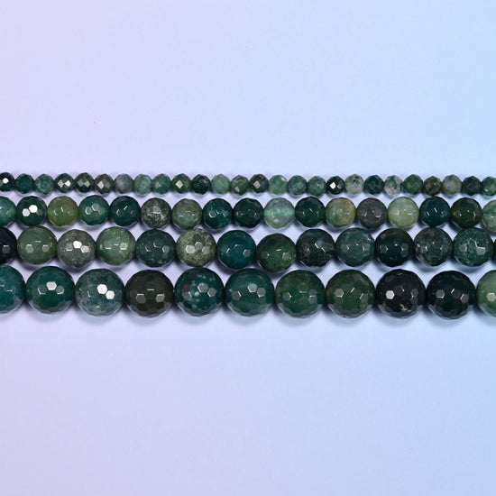 Moss Agate Faceted Round Beads 4mm 6mm 8mm 10mm Jewelry Making 15 Inch Strand