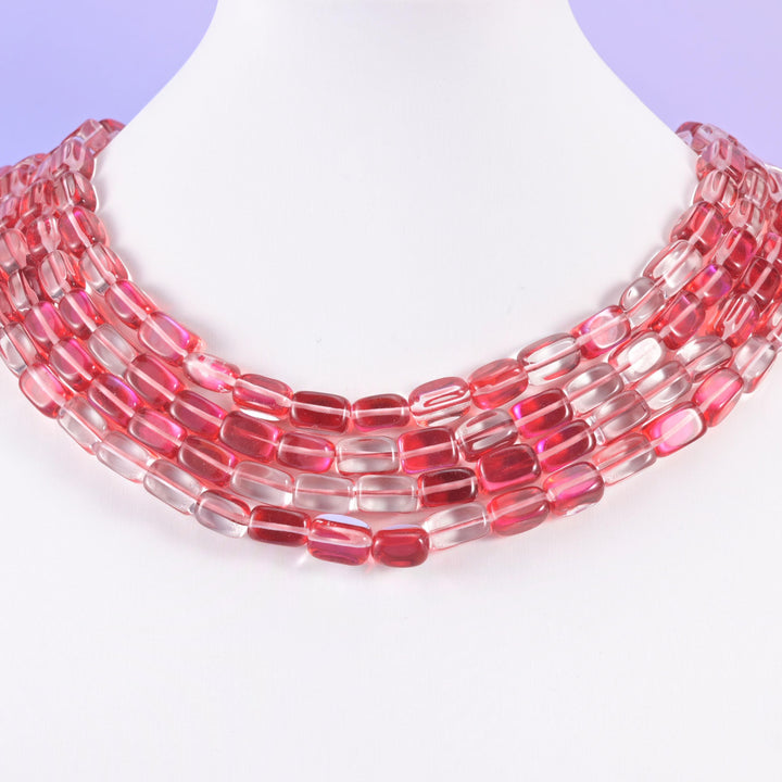 Red Mystic Aura glass beads, rectangular cut, 10-12mm