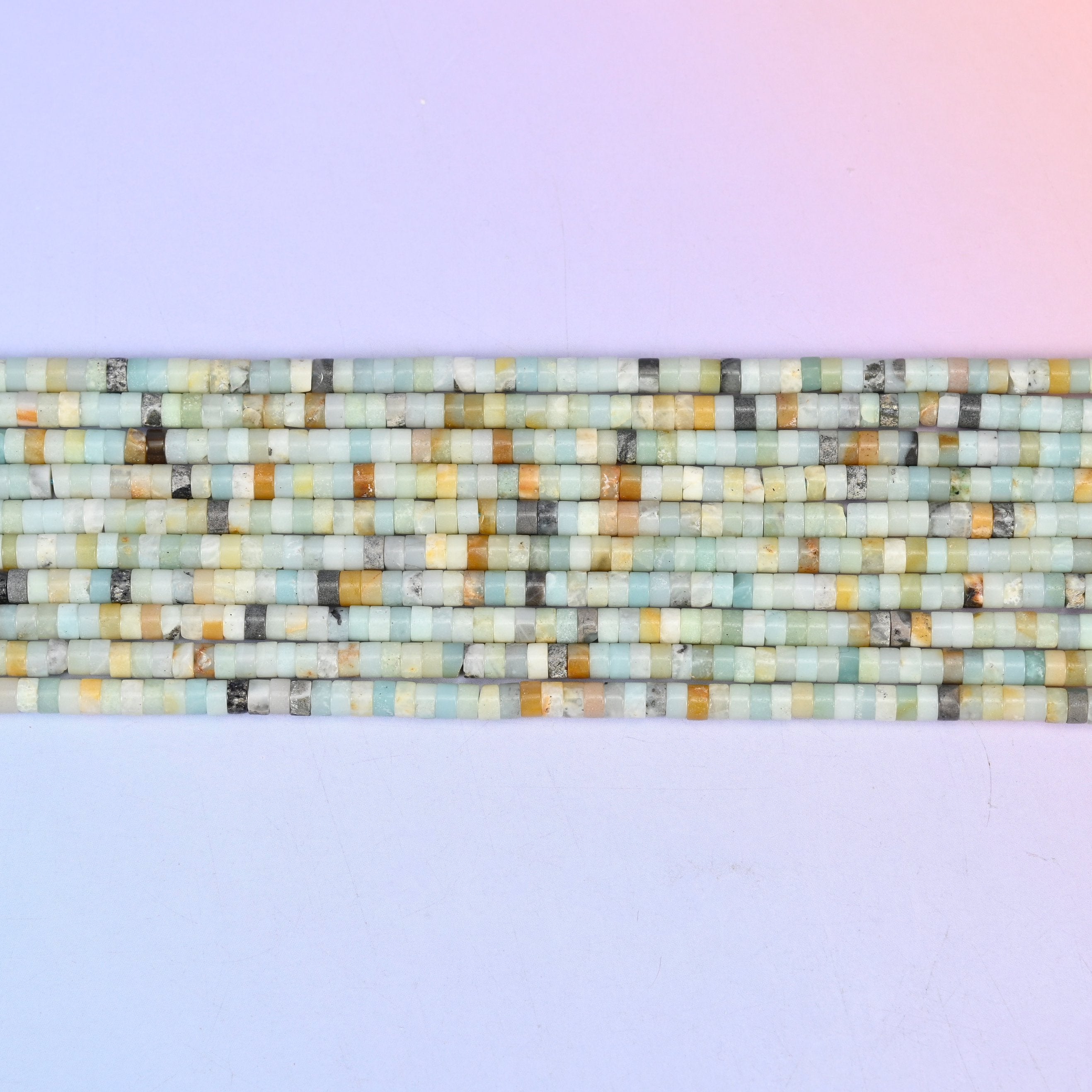Multi-Color Amazonite Smooth Heishi Disc Beads in seafoam, cream, gray and amber tones