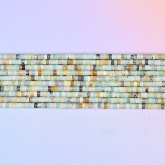 Multi-Color Amazonite Smooth Heishi Disc Beads in seafoam, cream, gray and amber tones