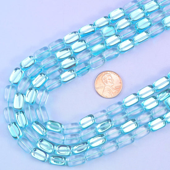 Light blue mystic aura glass beads, 15 inch strand