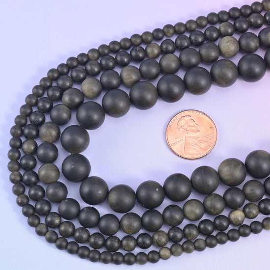 Gold Obsidian Matte Round Beads 4mm 6mm 8mm 10mm Jewelry Making 15 Inch Strand