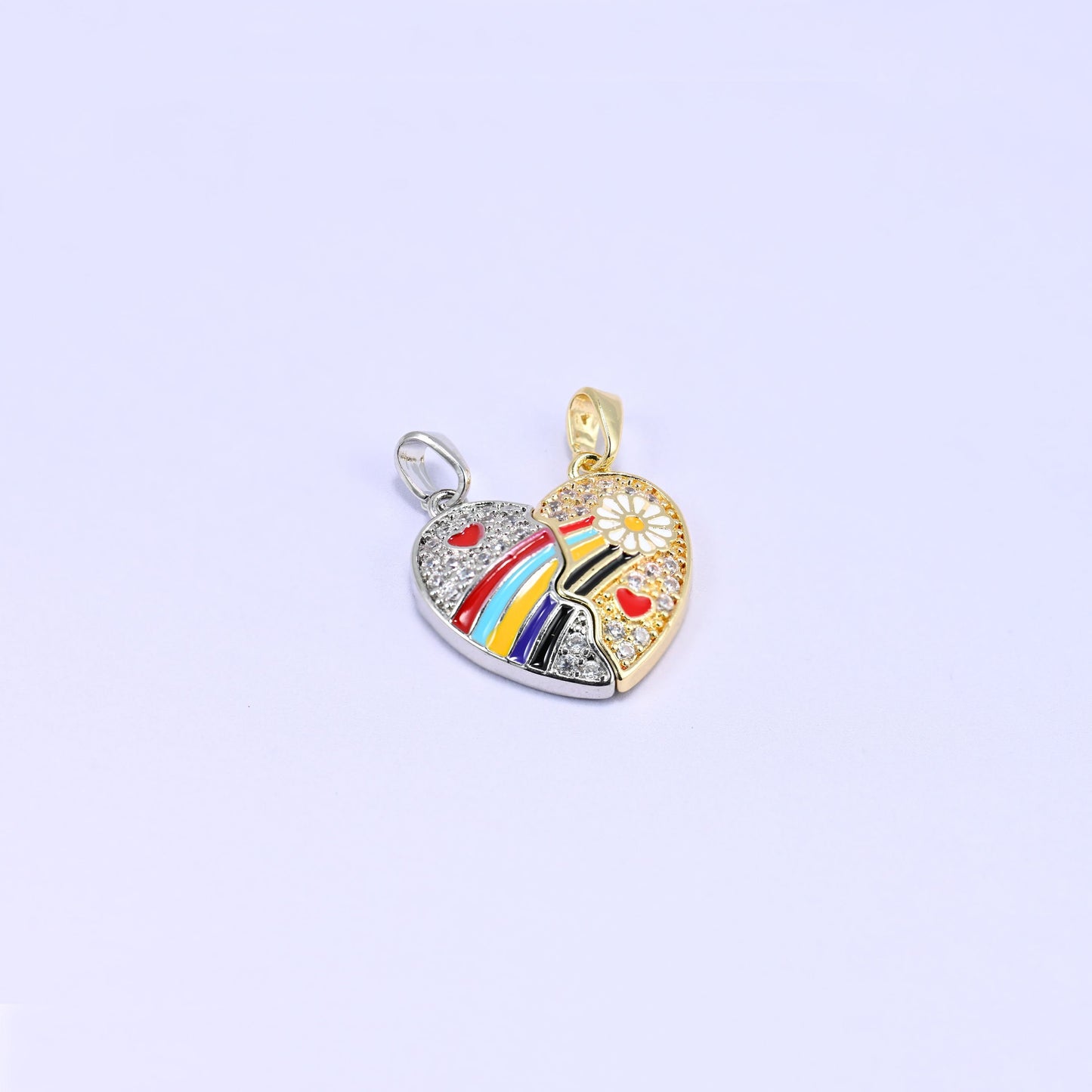 Magnetic Enamel Friendship Heart Zircon Pendants, sold per piece