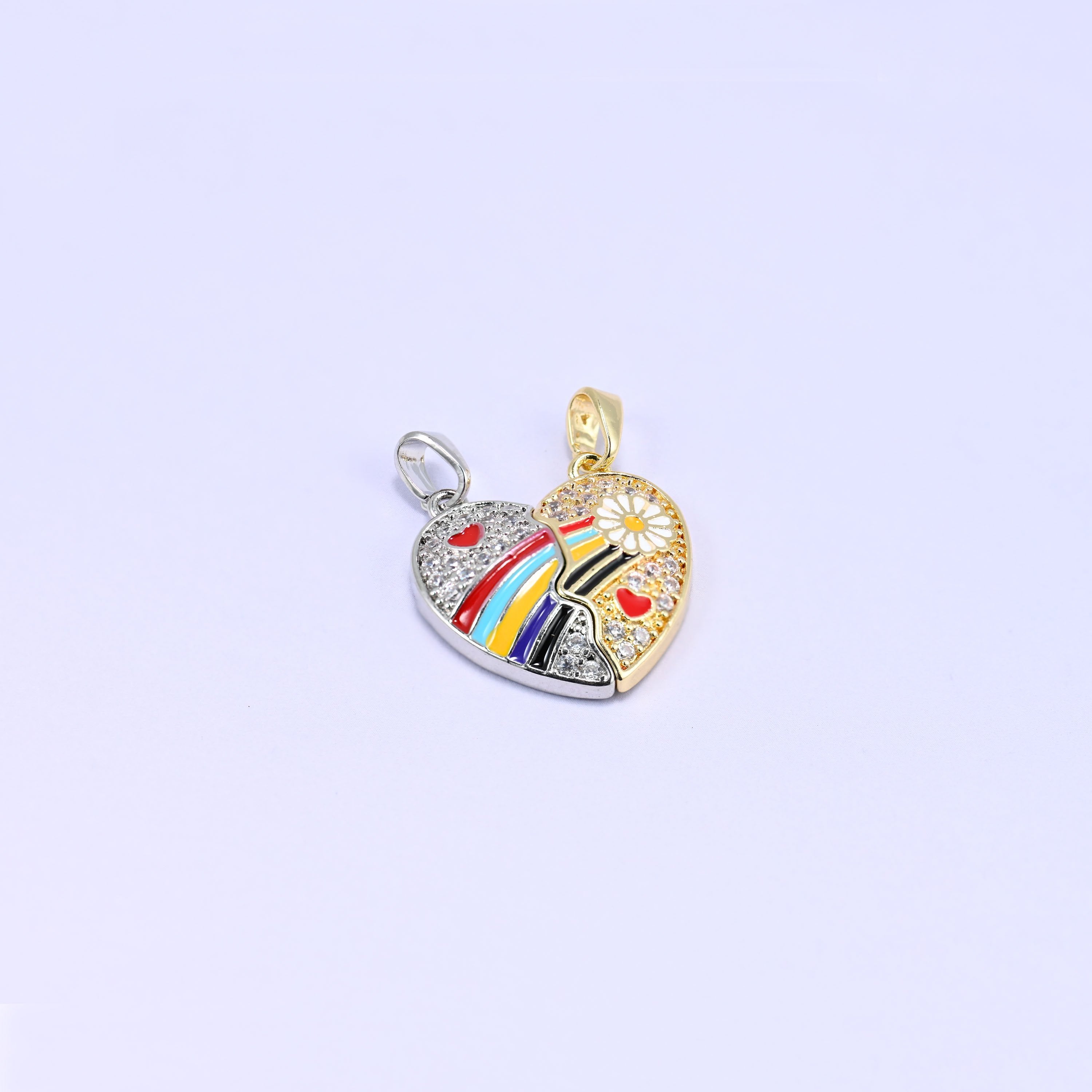 Magnetic Enamel Friendship Heart Zircon Pendants, sold per piece